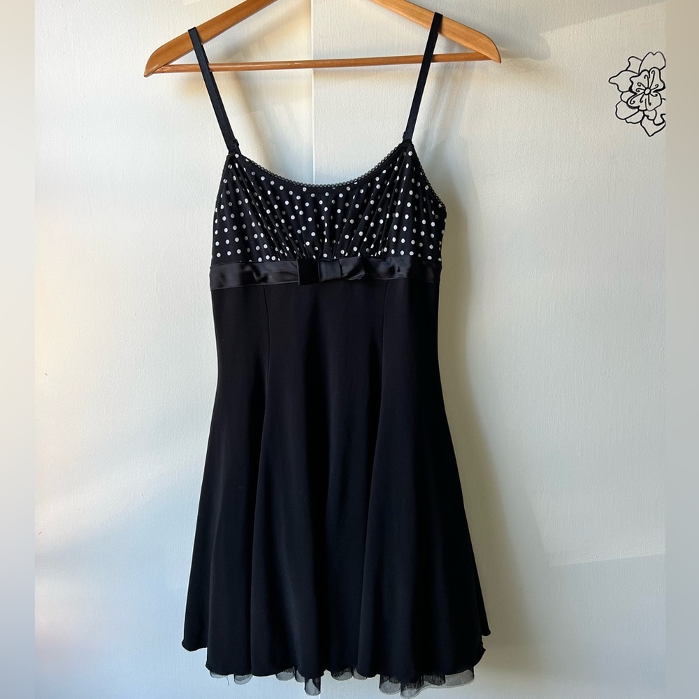 Twenty Black Dress White Polka Dot Bow Lingerie Adjustable Straps Medium Women’s